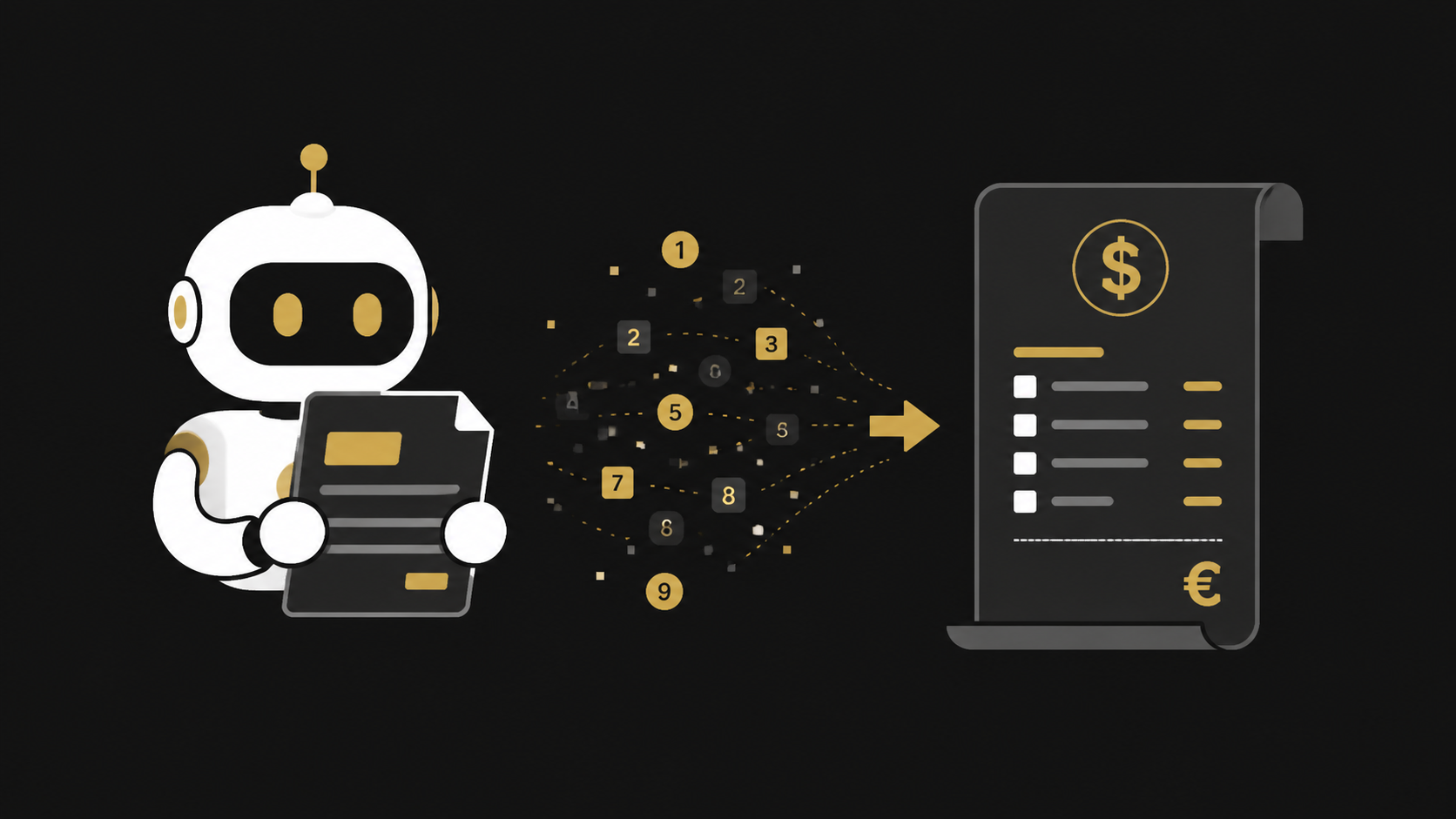 Illustrazione del meccanismo di fatturazione: un bot legge il contenuto, i token vengono contati e convertiti in fattura